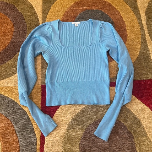 Bar III Light Blue Square Neck Cropped Ribbed Sweater Women’s Size XS - Picture 1 of 4
